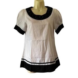 DV❤️DN White & Black Embellished Tunic Blouse Size Small Y2K